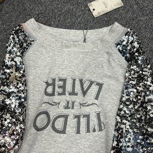 Gray Sequin Sleeve Sweatshirt